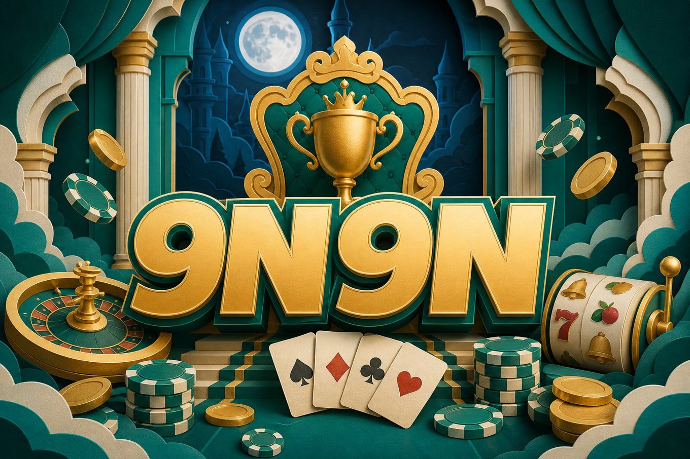 Ilustrasi suasana santai malam hari dengan layar hiburan dan hadiah pendaftaran 9N9N